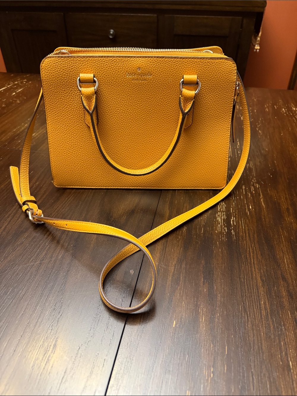 kate spade Pebbled Leather Satchel in Mustard